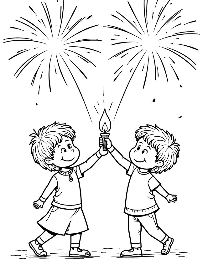 kids celebrating fireworks on diwali coloring page kids celebrating fireworks on diwali coloring page
